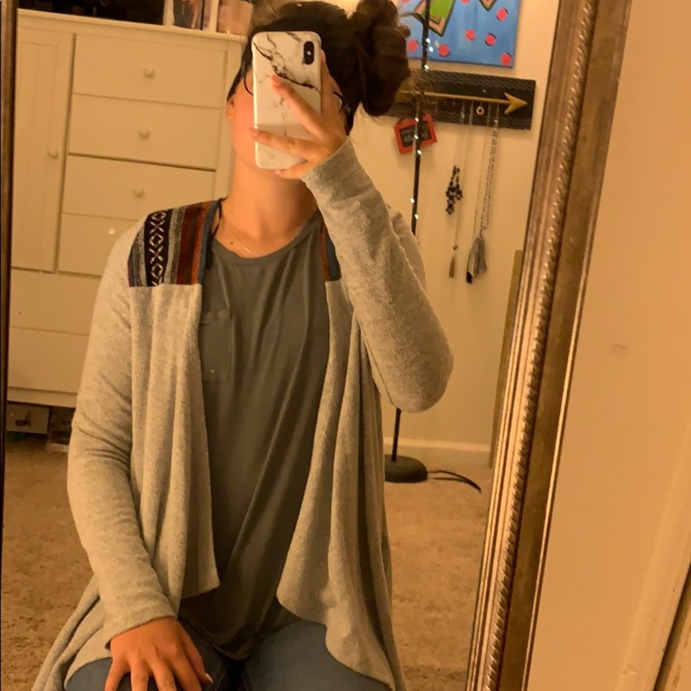 gray cardigan